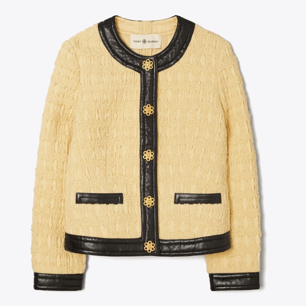 TORY BURCH Tweed Jacket Dark Natural Ivory Size 4 (5421)